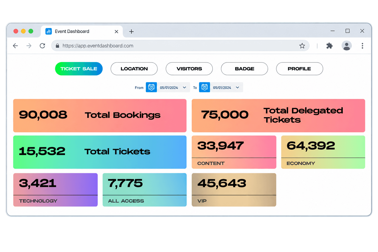 Online ticketing platform shown in a browser window