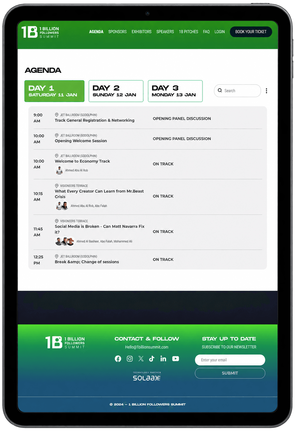 Online ticketing platform shown on a tablet