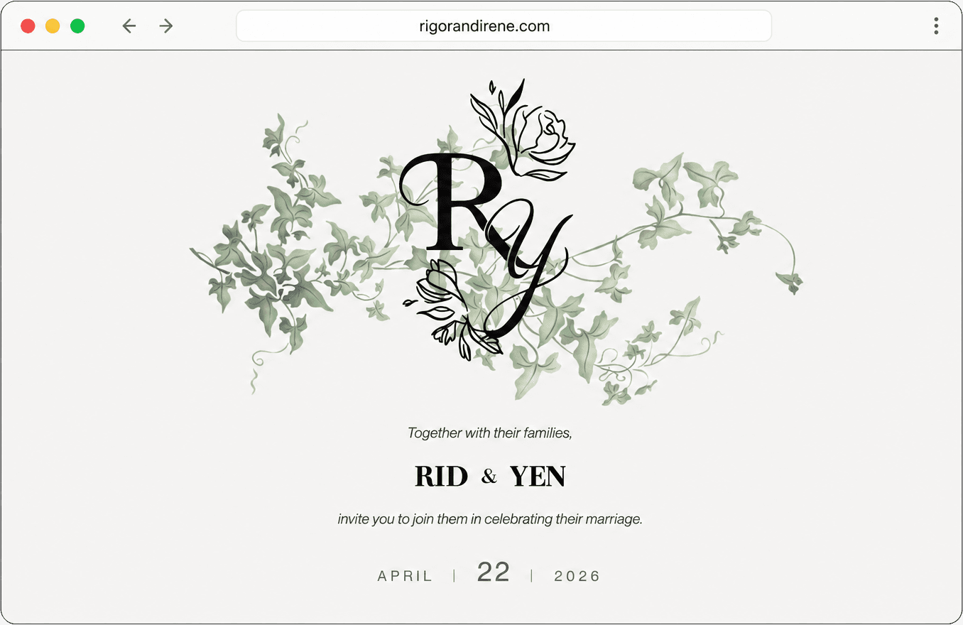 Wedding website shown in a browser window
